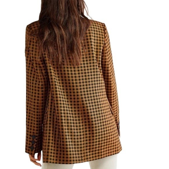 FREE PEOPLE ASHBY VINTAGE INSPIRED PLAID BLAZER IN BROWN NWOT - Picture 2 of 12